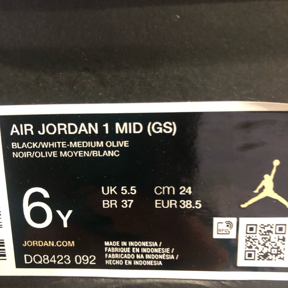 Nike Air Jordan 1 Mid GS Black White Olive Sneakers - Picture 2 of 4